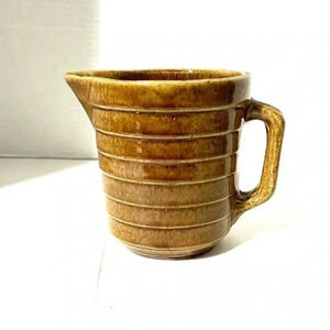 Vintage Monmouth Ribbed Stoneware Pottery Pitcher Small Ginger Brown